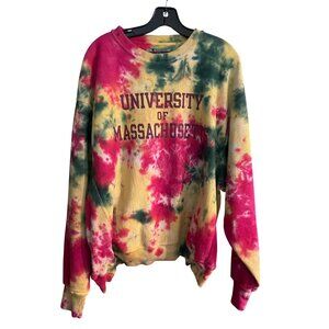 Champion University Of Massachusetts Tie-Dye Sweatshirt Pink Yellow Green XL